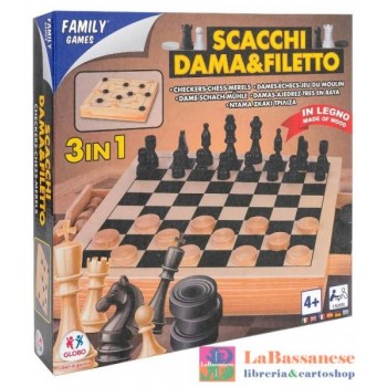 GIOCO SCACCHI/DAMA/FILETTO IN LEGNO - 39801