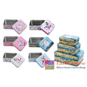 SET 3 SCATOLETTE DI LATTA UNICORNO - XL1451